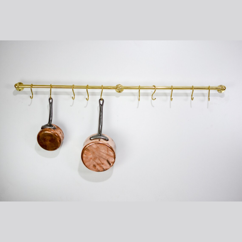 Unlacquered Brass Kitchen Rods, Pot Rail With S Hooks, Pan Rack organizer, Wall Mounted Brass Kitchen Rod with Hooks