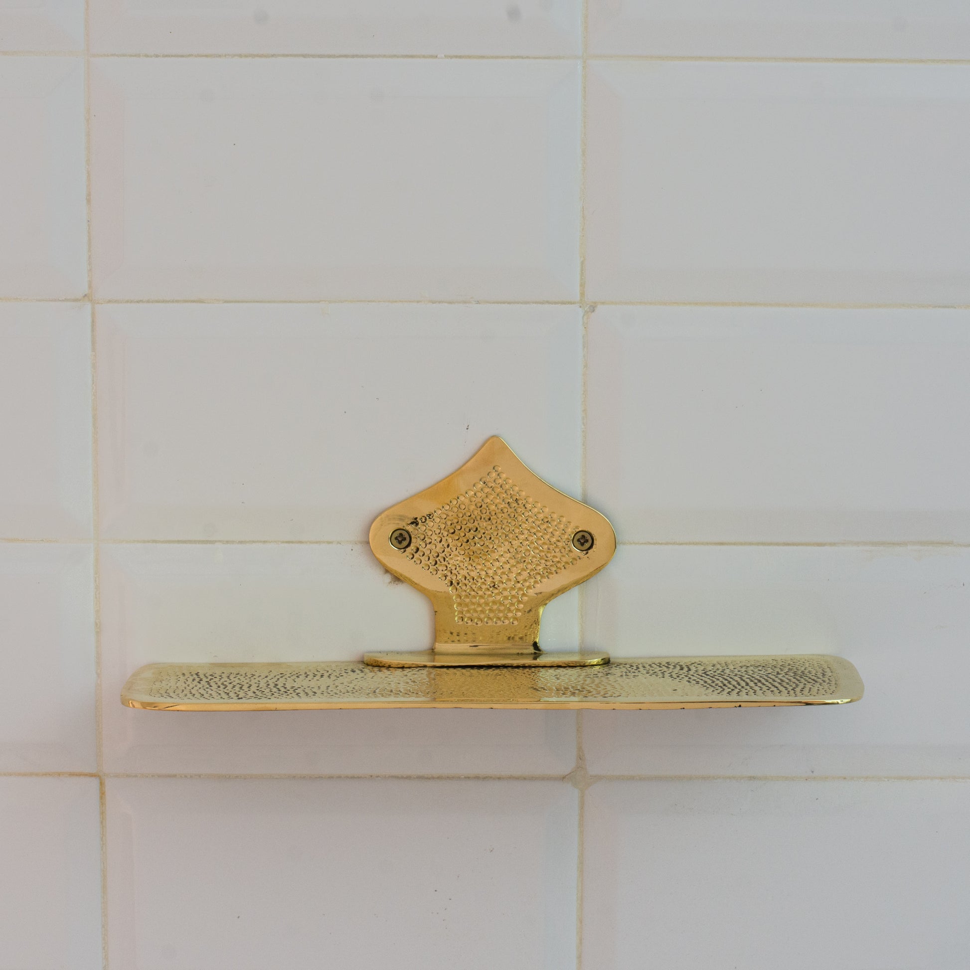 Hammered Solid Brass Floating Shelf, Bathroom Bottle Holder, Wall Mount Shelf Brass