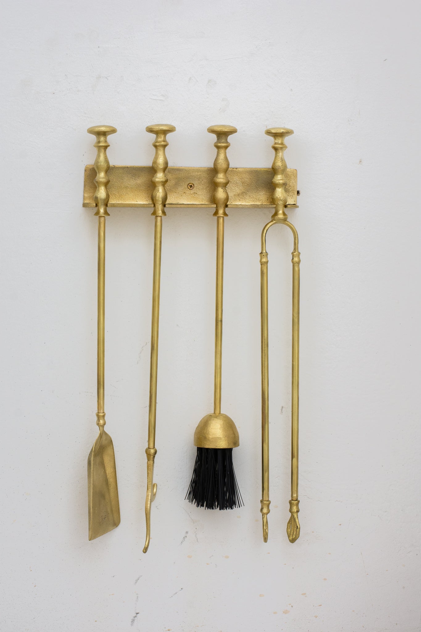 Wall-Mounted Solid Brass Fireplace Tools, Handcrafted Fireplace Set