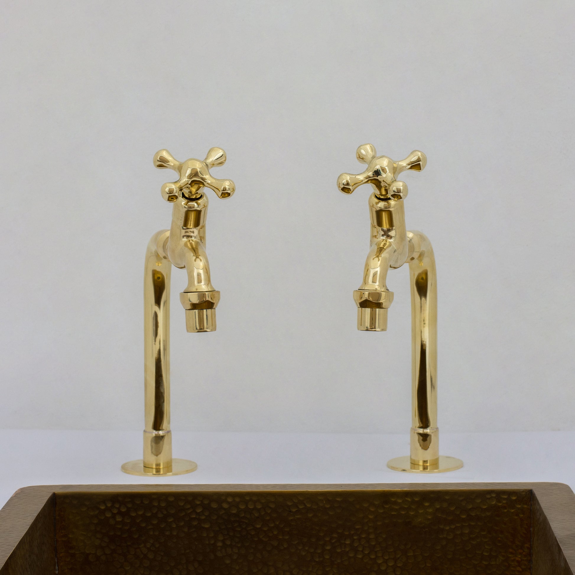 Solid Brass Kitchen Bib Taps, Deck Mount Pillar Taps, Kitchen Double Faucet Set, Hot and Cold Pillar Taps