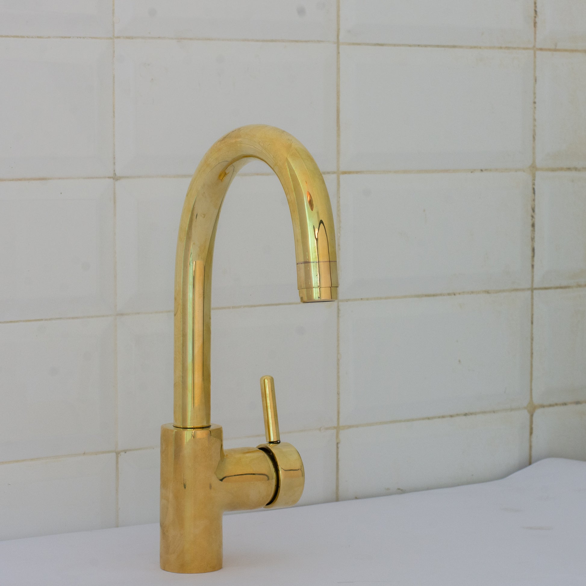 Unlacquered Brass Mixer Faucet, Single Hole Faucet Lever Handle Tap, Compact Faucet For Bathroom, Brass Short Faucet