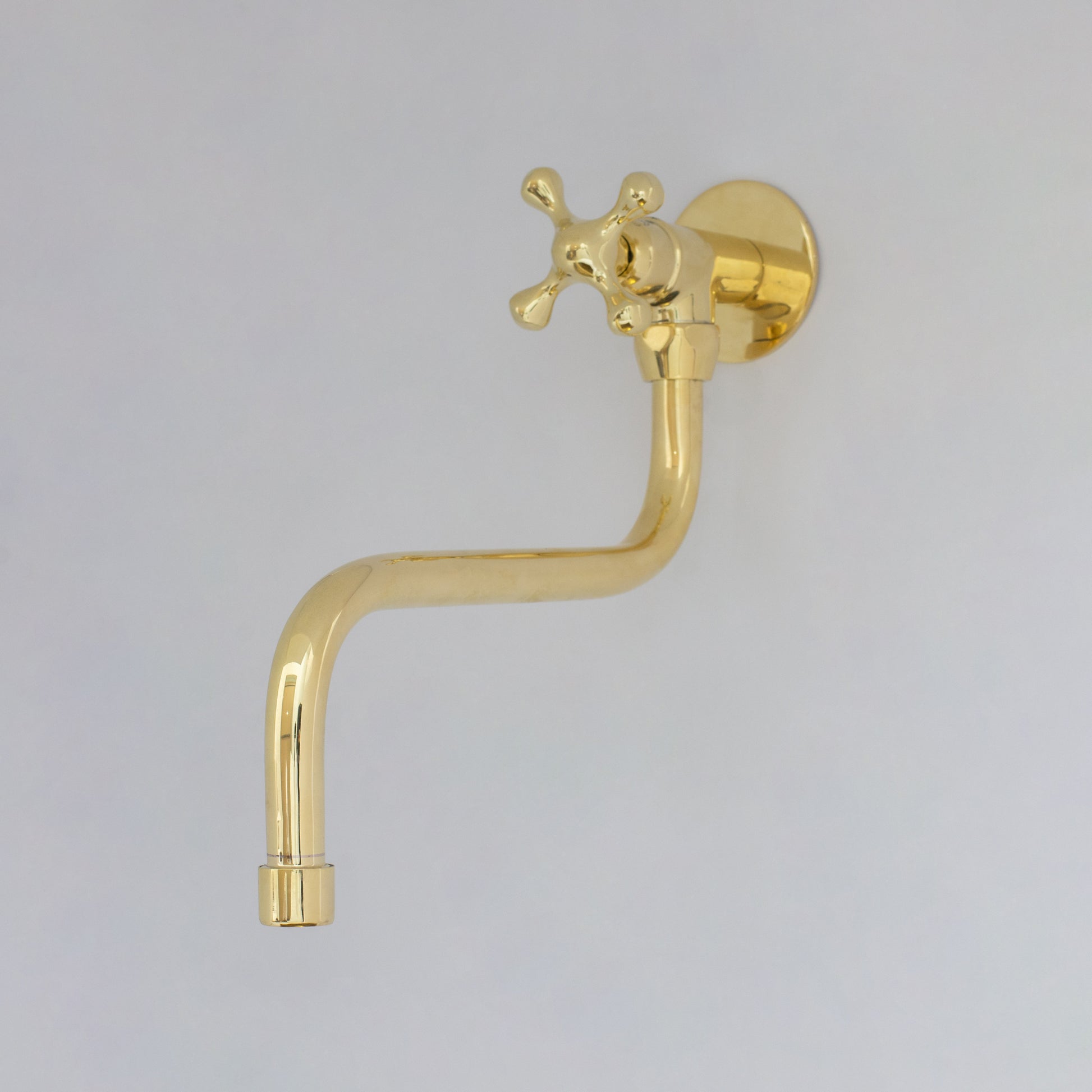 Unlacquered Brass Wall Mount Stove Faucet, Brass Pot Filler Faucet With Swiveling Neck