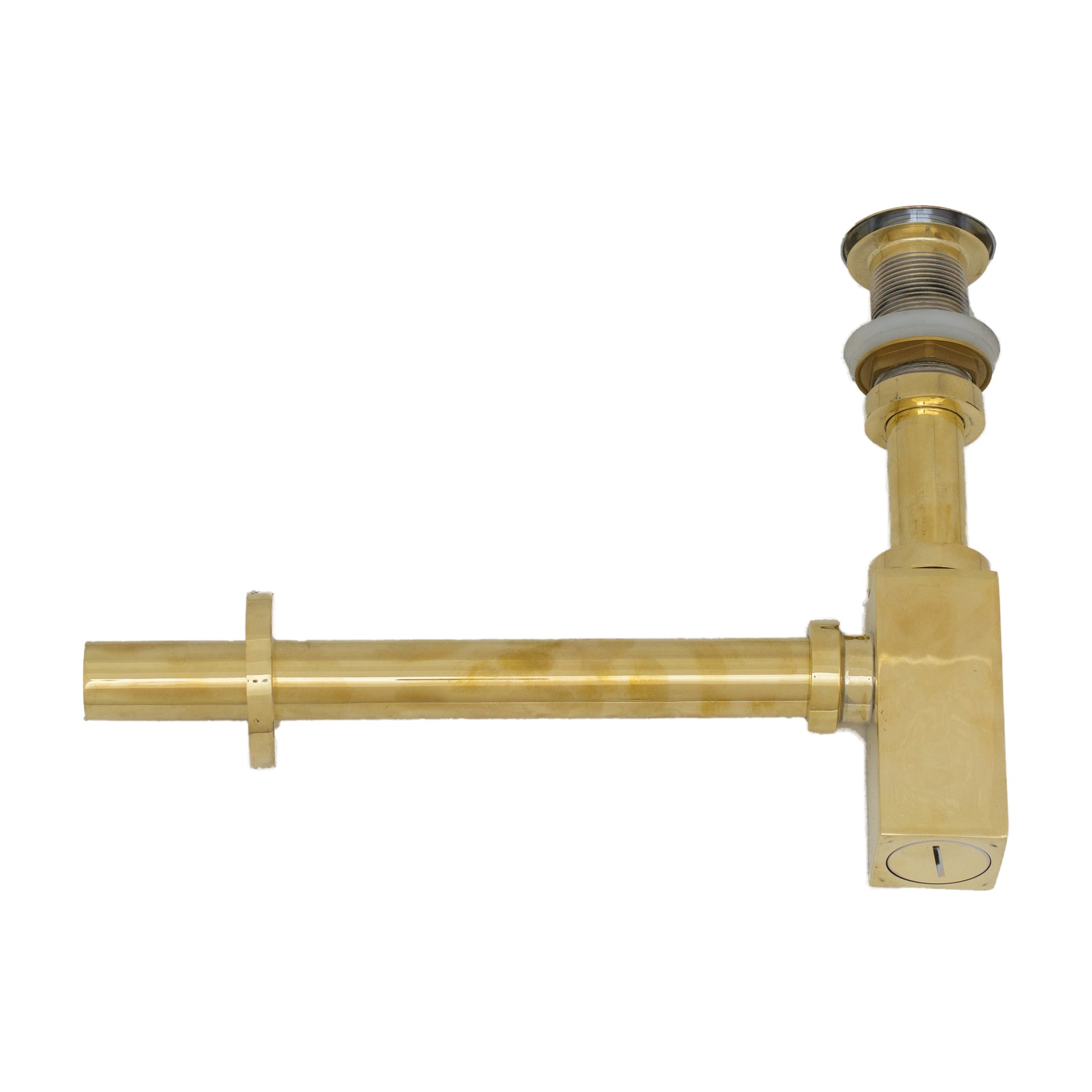 Solid Unlacquered Brass P-trap and Sink Stopper, Push Up Button, Pop Up Drain, Brass Water Trap