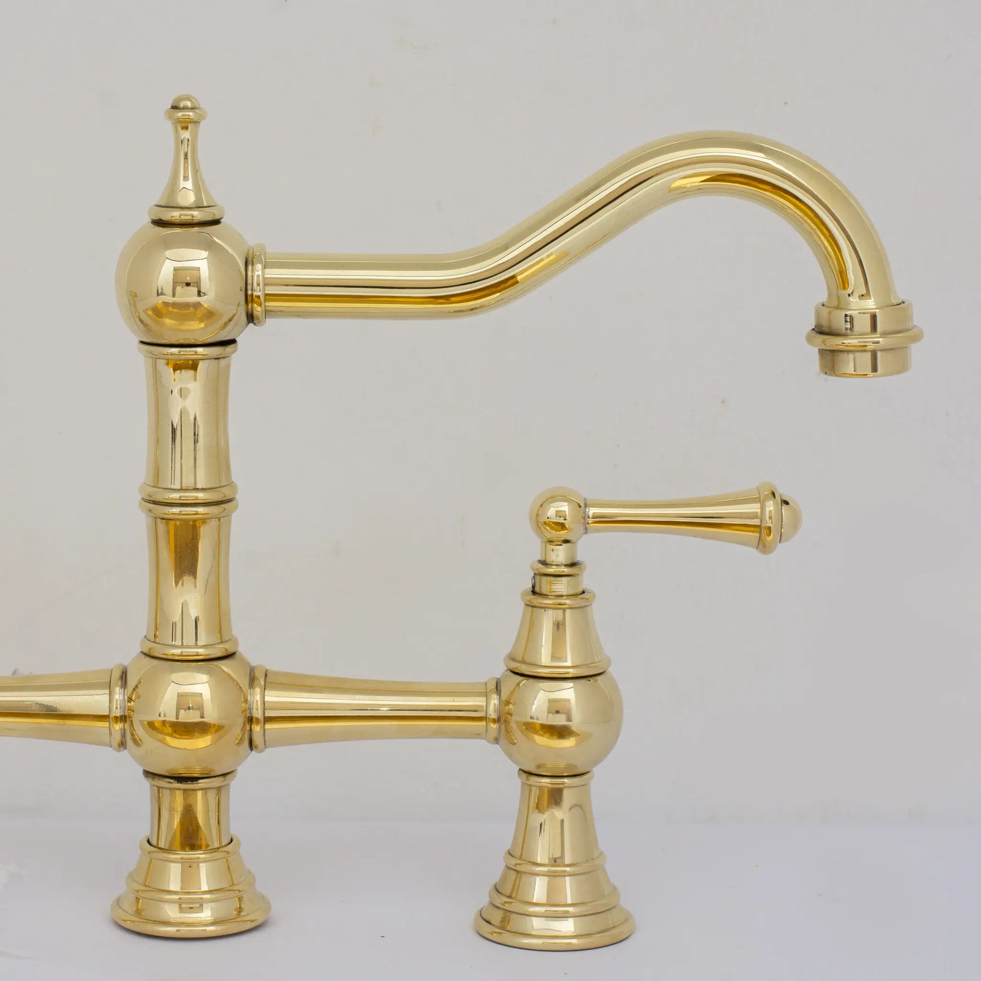 Unlacquered Brass Faucet, Kitchen Victorian Bridge Faucet with Sprayer, 3 Holes Faucet, Lever Handles