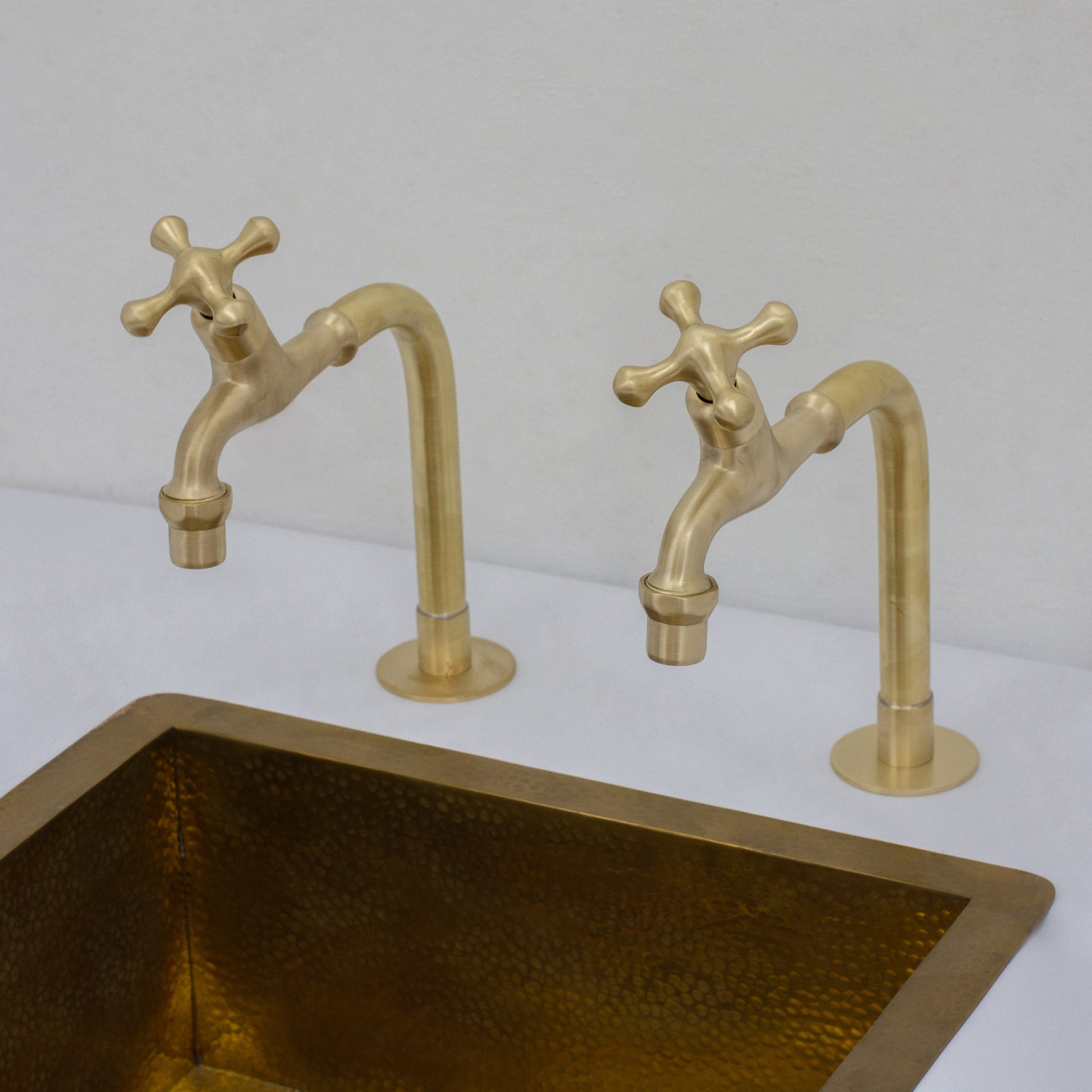 Solid Brass Kitchen Bib Taps, Deck Mount Pillar Taps, Kitchen Double Faucet Set, Hot and Cold Pillar Taps