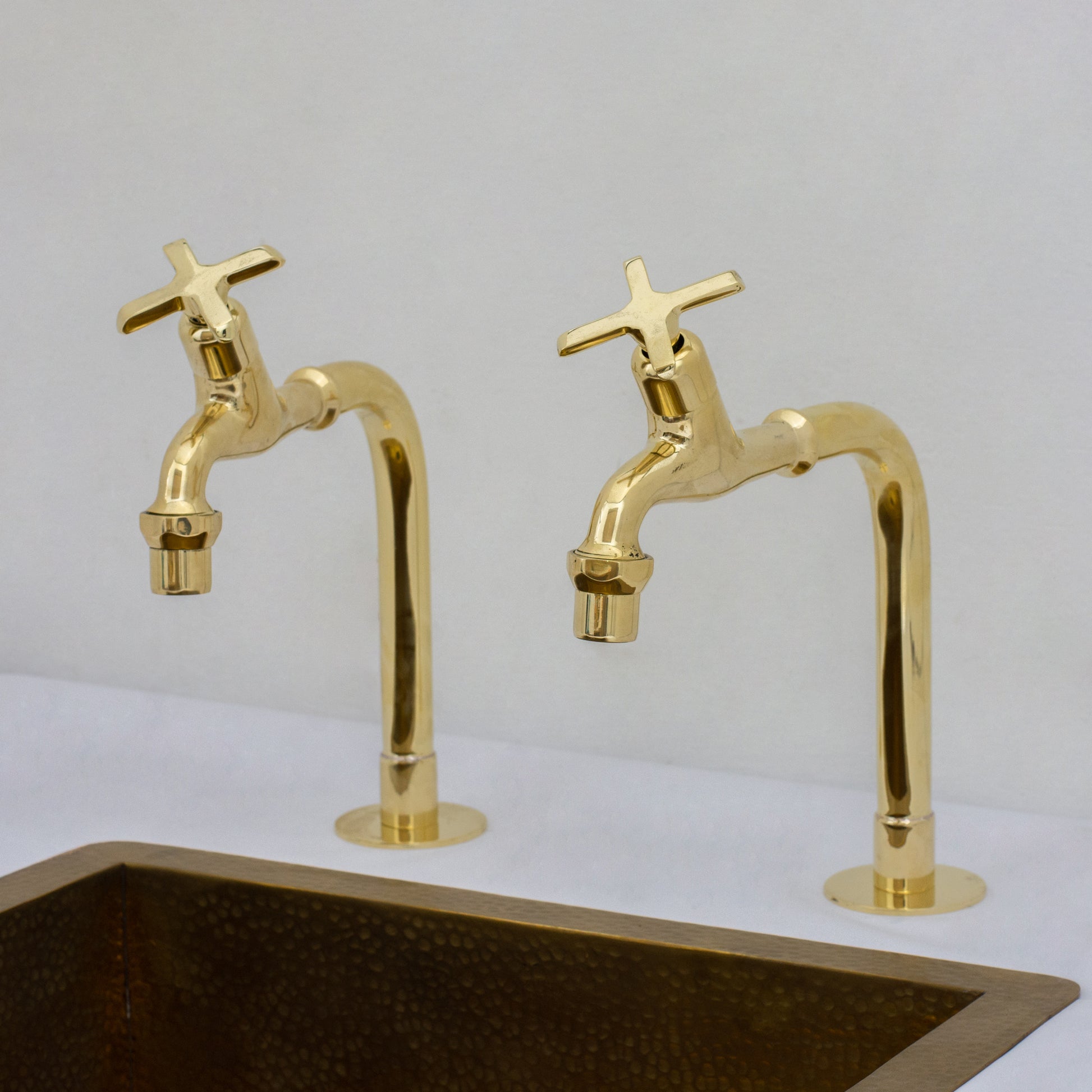 Solid Brass Kitchen Bib Taps, Deck Mount Pillar Taps, Kitchen Double Faucet Set, Hot and Cold Pillar Taps