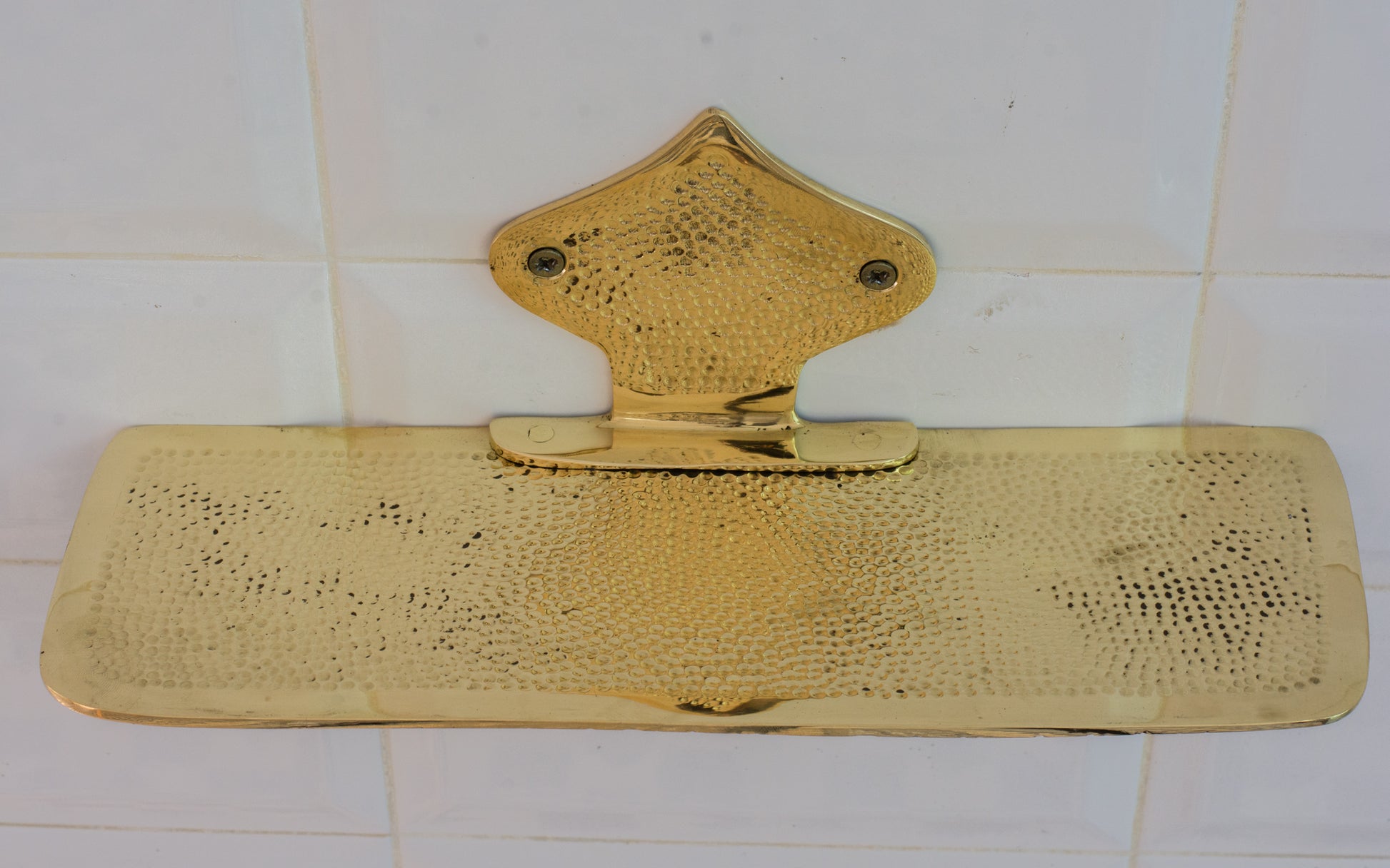 Hammered Solid Brass Floating Shelf, Bathroom Bottle Holder, Wall Mount Shelf Brass