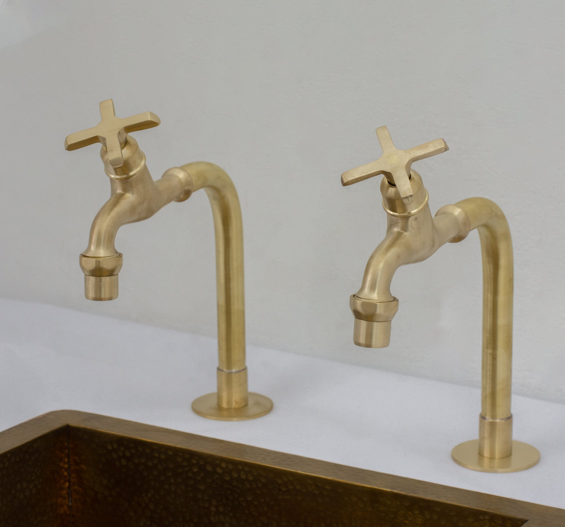 Solid Brass Kitchen Bib Taps, Deck Mount Pillar Taps, Kitchen Double Faucet Set, Hot and Cold Pillar Taps