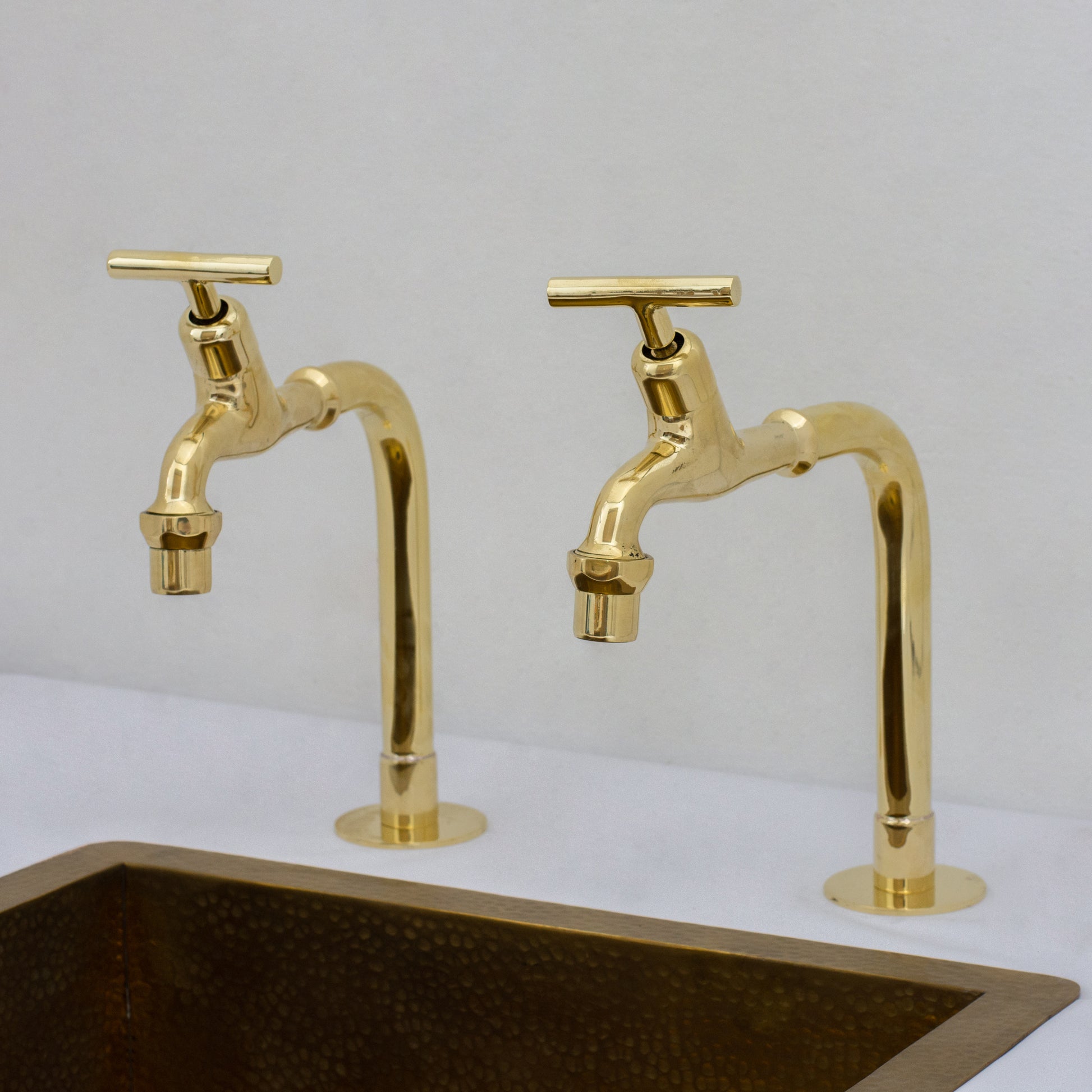 Solid Brass Kitchen Bib Taps, Deck Mount Pillar Taps, Kitchen Double Faucet Set, Hot and Cold Pillar Taps