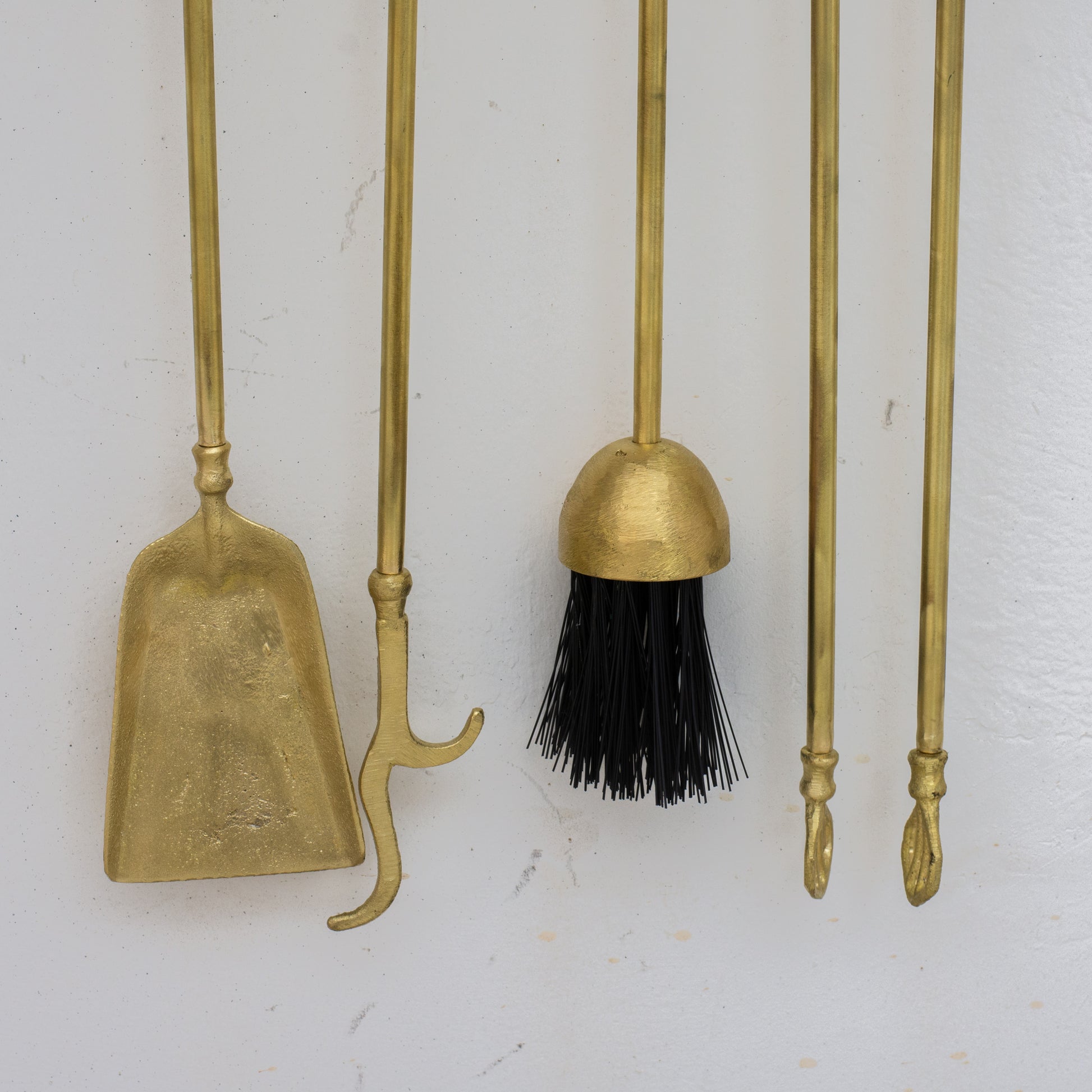 Wall-Mounted Solid Brass Fireplace Tools, Handcrafted Fireplace Set