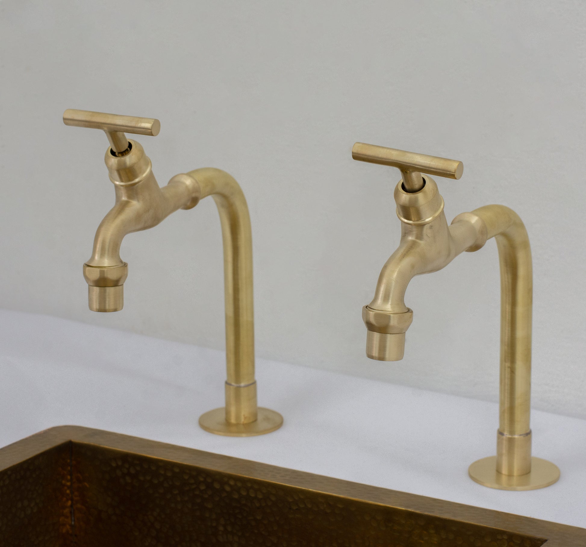 Solid Brass Kitchen Bib Taps, Deck Mount Pillar Taps, Kitchen Double Faucet Set, Hot and Cold Pillar Taps