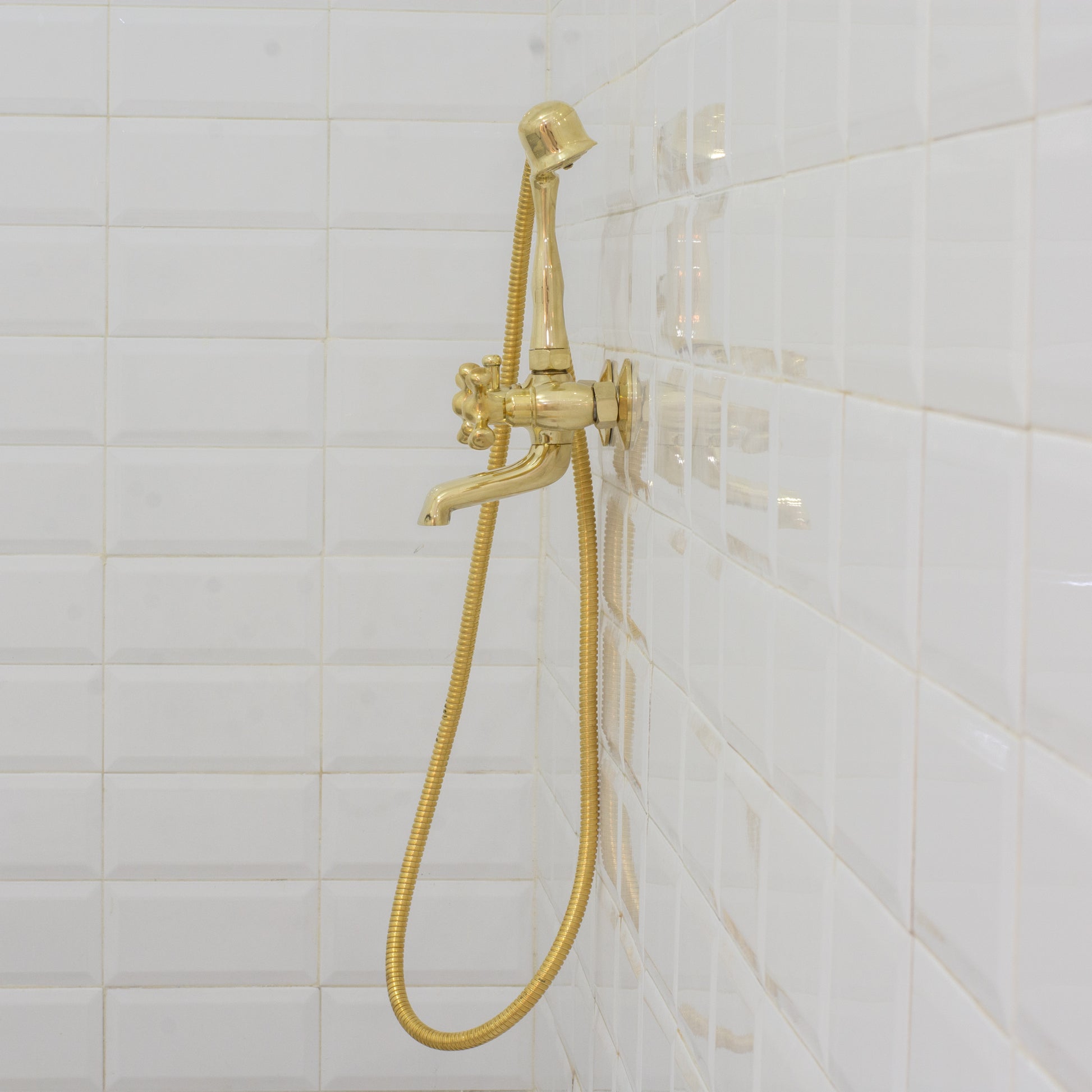 Unlacquered Solid Brass Telephone Tub Filler with Handheld
