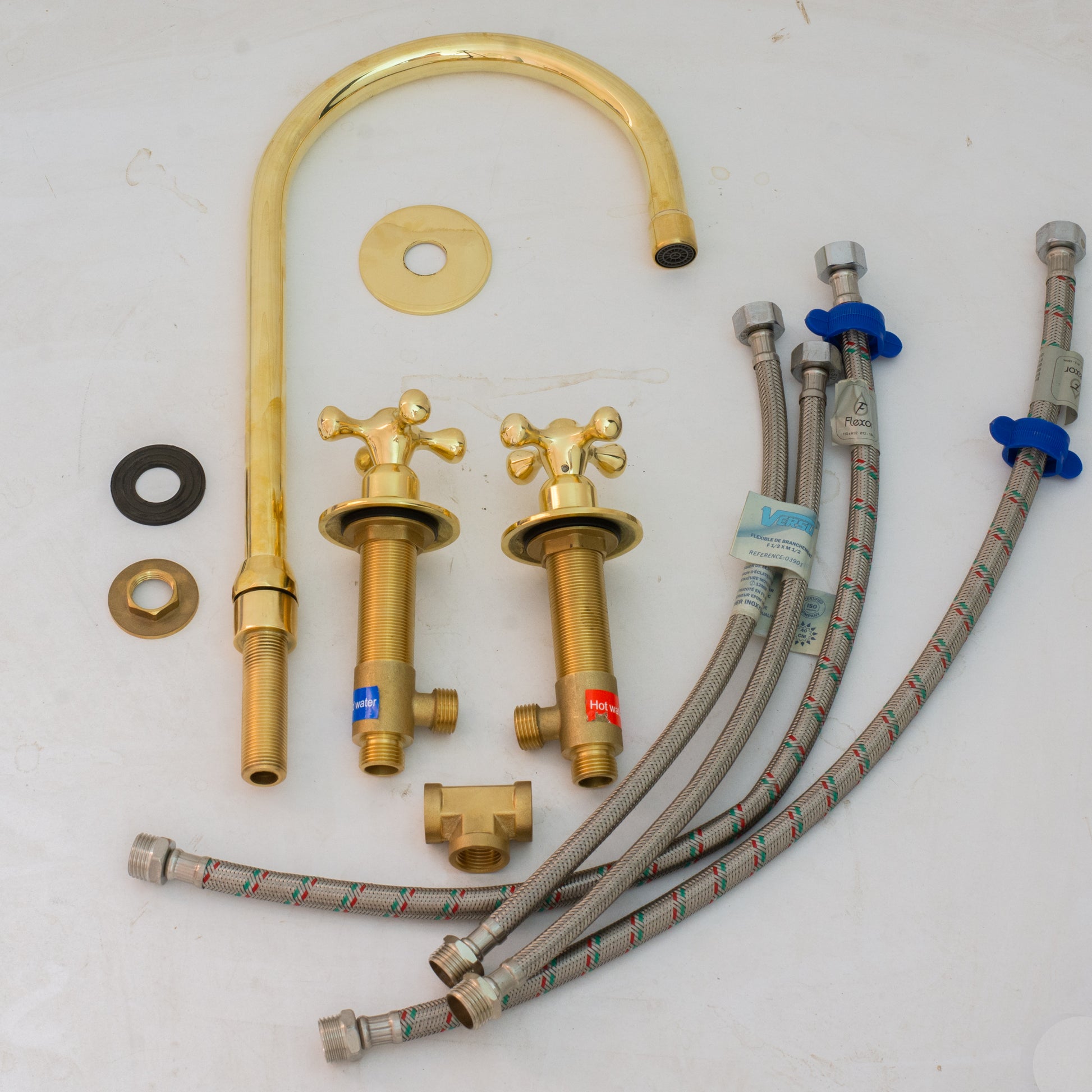 Unlacquered Brass 3-Hole Kitchen Faucet | Kitchen Sink Faucet Swivel Spout