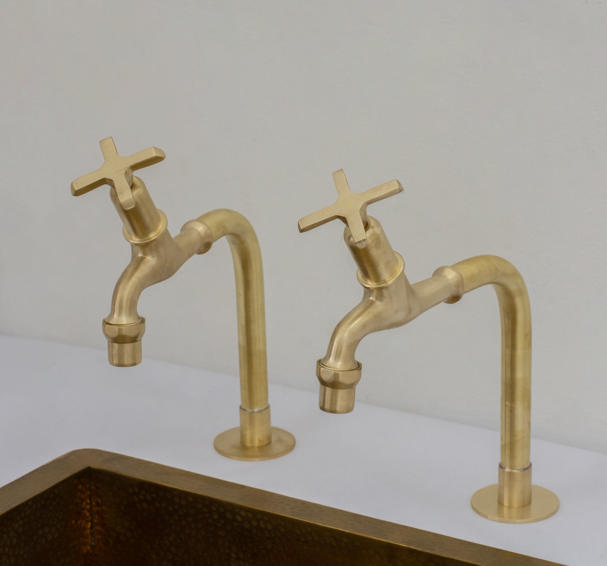 Solid Brass Kitchen Bib Taps, Deck Mount Pillar Taps, Kitchen Double Faucet Set, Hot and Cold Pillar Taps