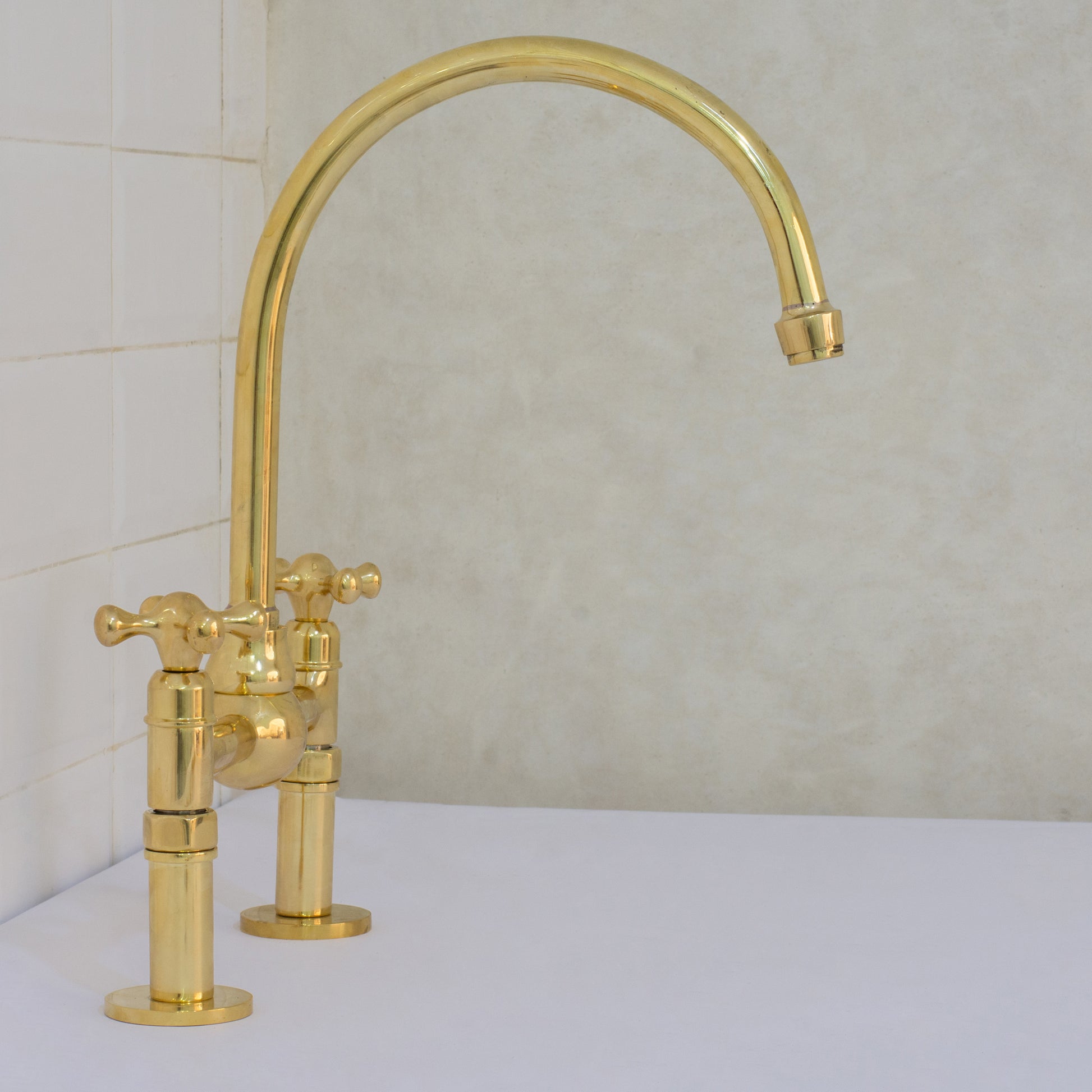 Unlacquered Brass Bridge Faucet, Kitchen Sink Faucet, Simple Cross Handles