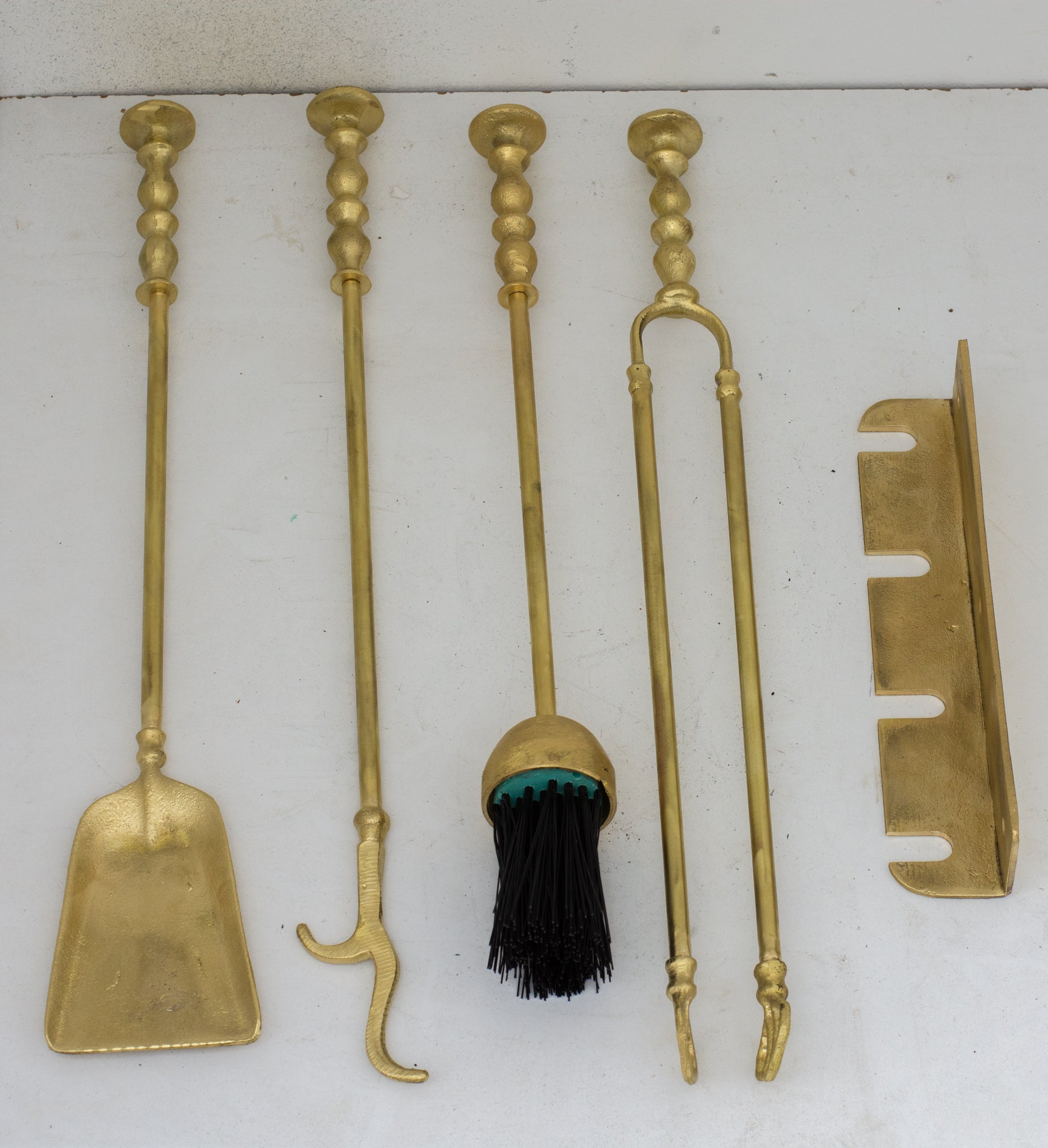 Wall-Mounted Solid Brass Fireplace Tools, Handcrafted Fireplace Set