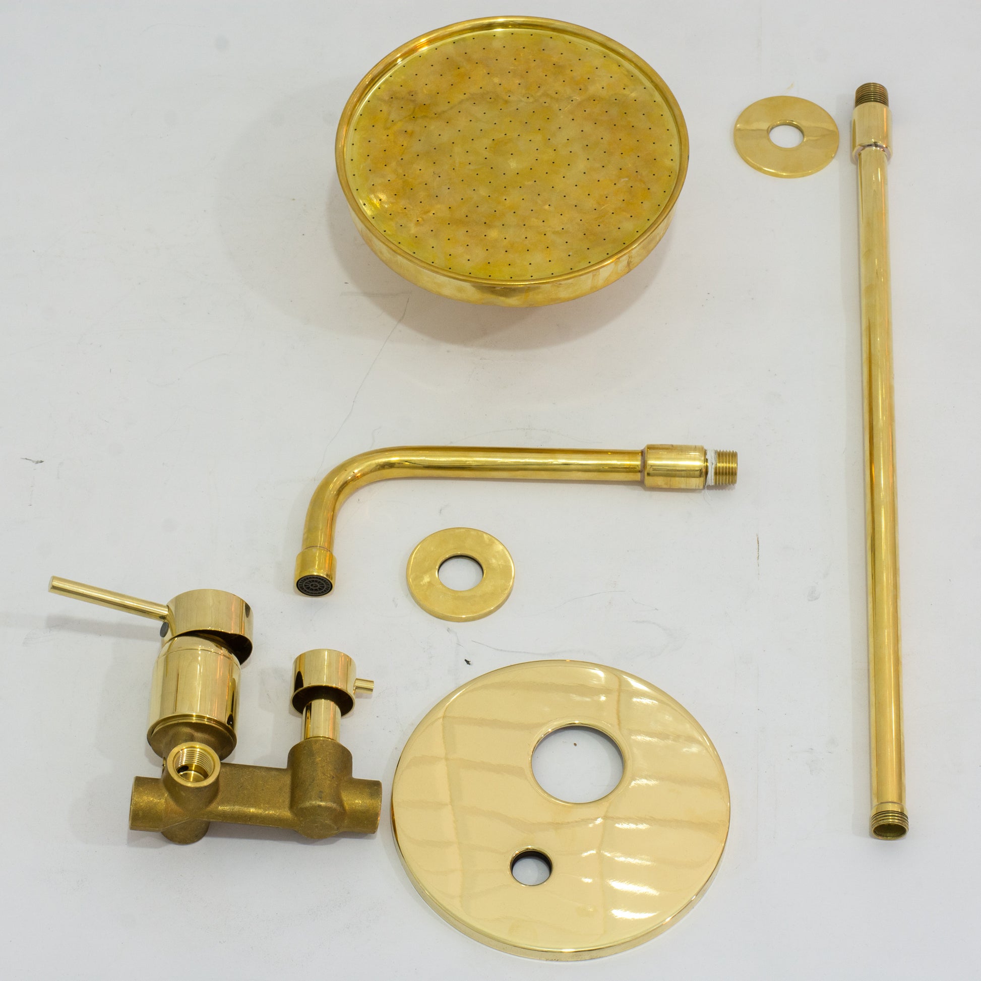 Unlacquered Brass Ceiling Shower System, 2-Outlet Shower, Overhead Shower With Tub Filler, Ceiling Mount Showerhead with Tub Faucet