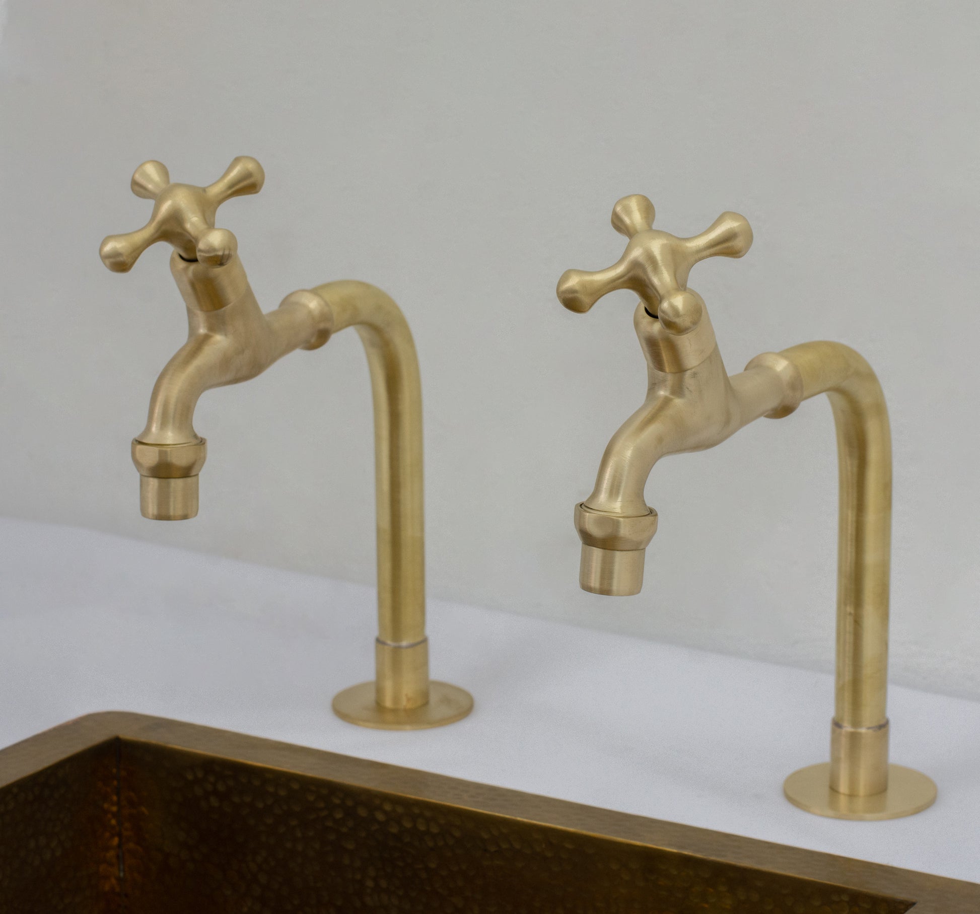 Solid Brass Kitchen Bib Taps, Deck Mount Pillar Taps, Kitchen Double Faucet Set, Hot and Cold Pillar Taps