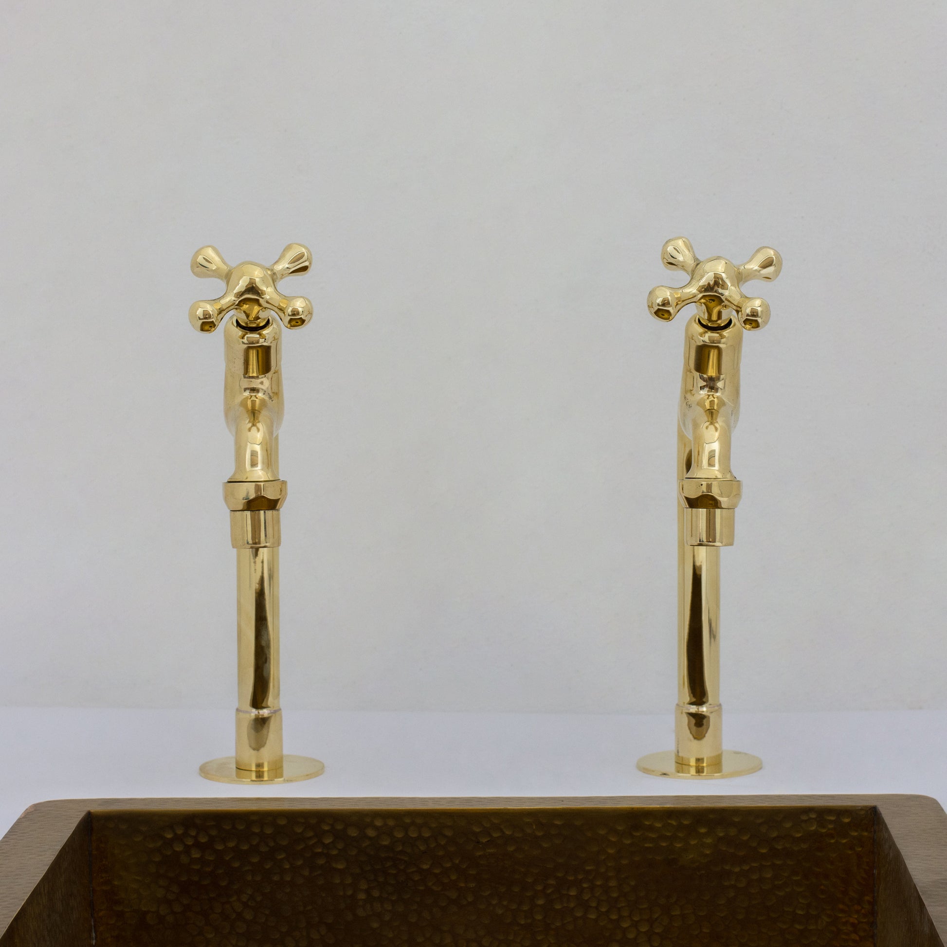 Solid Brass Kitchen Bib Taps, Deck Mount Pillar Taps, Kitchen Double Faucet Set, Hot and Cold Pillar Taps