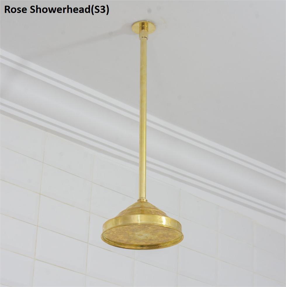 Unlacquered Brass Ceiling Shower System, 2-Outlet Shower, Overhead Shower With Tub Filler, Ceiling Mount Showerhead with Tub Faucet