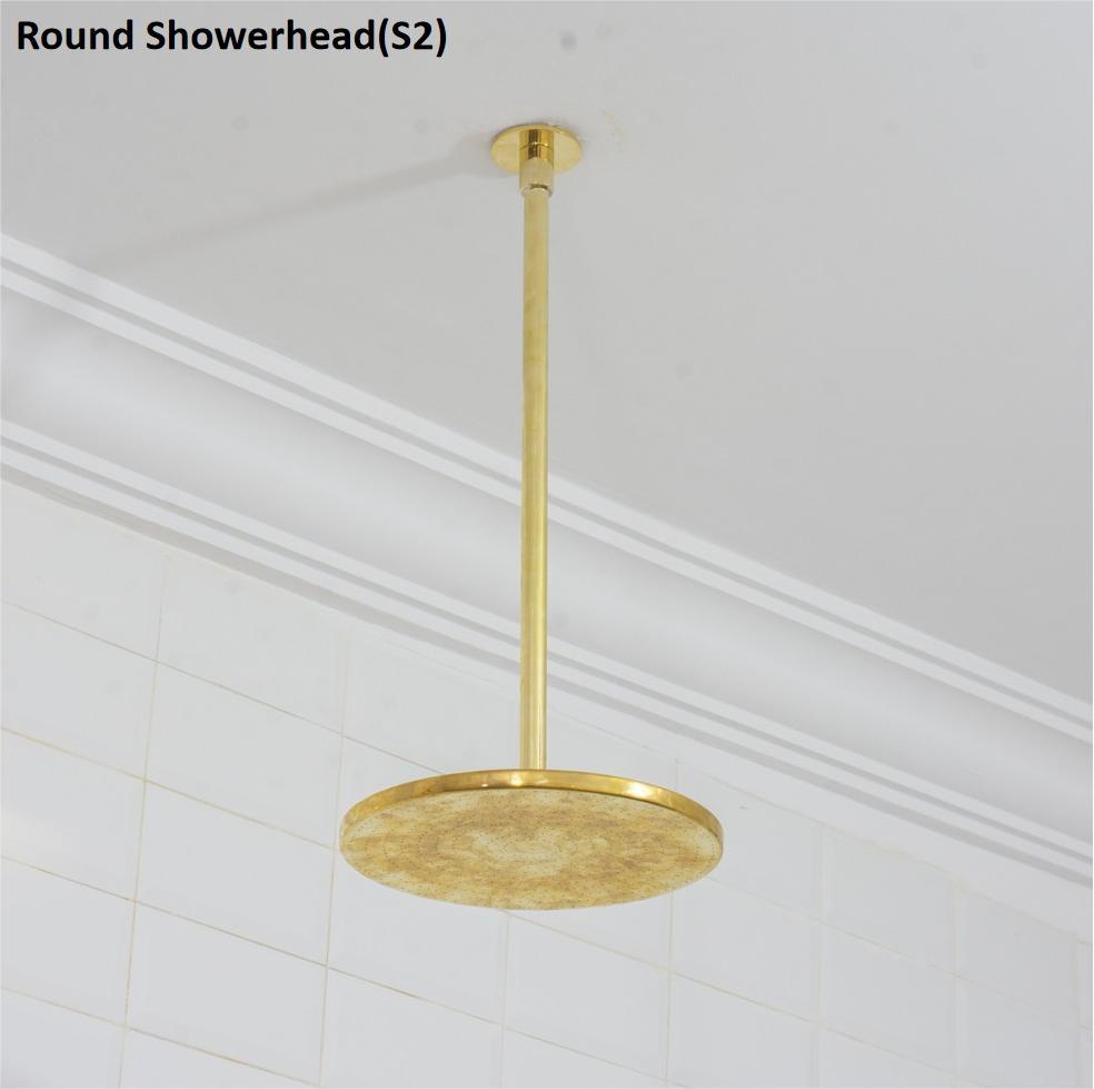 Unlacquered Brass Ceiling Shower System, 2-Outlet Shower, Overhead Shower With Tub Filler, Ceiling Mount Showerhead with Tub Faucet