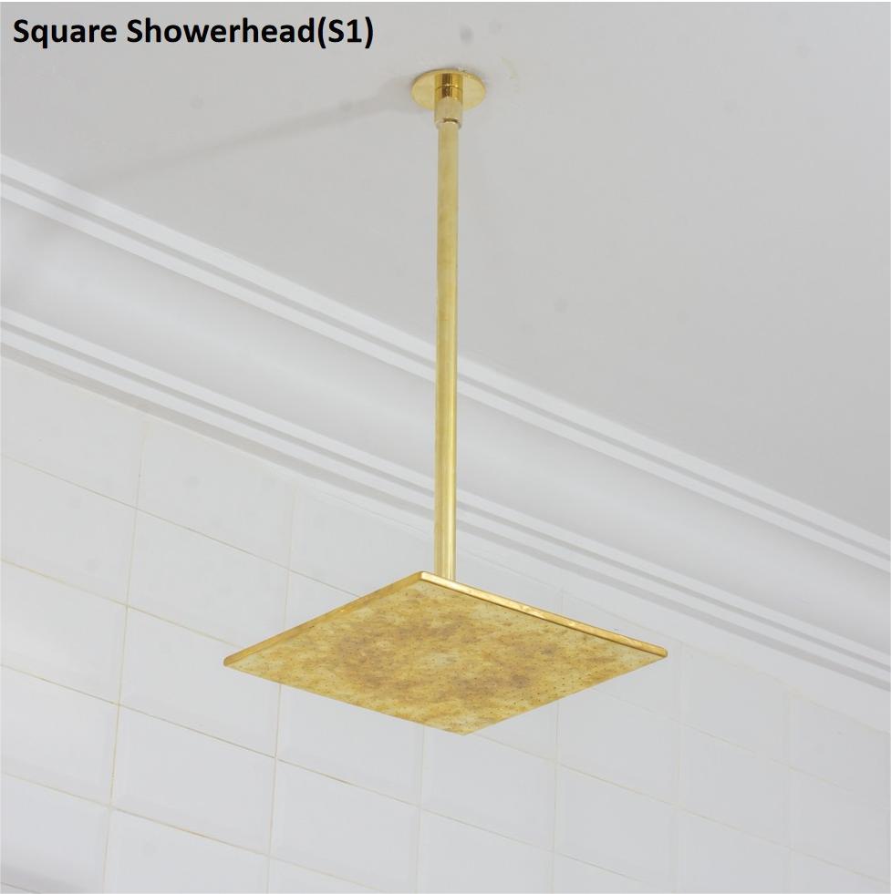 Unlacquered Brass Ceiling Shower System, 2-Outlet Shower, Overhead Shower With Tub Filler, Ceiling Mount Showerhead with Tub Faucet