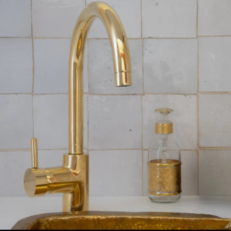 Unlacquered Brass Kitchen Faucet, Island Faucet, Antique Brass Sink Mixer Tap