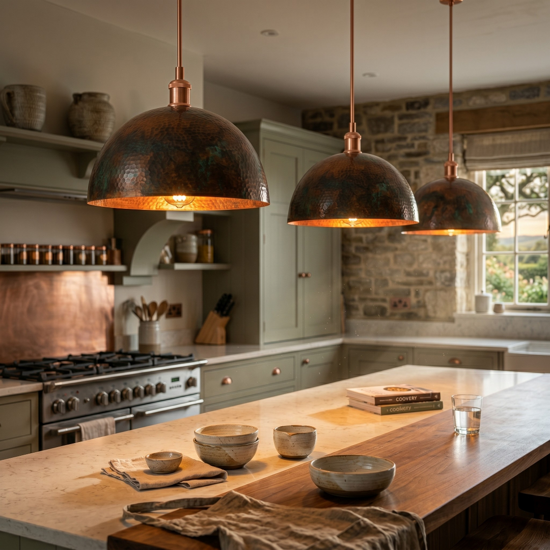 Brass and Copper Pendant Lights for Kitchen Islands:
