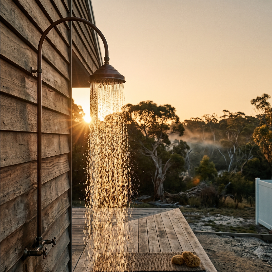 unlacquered brass shower system