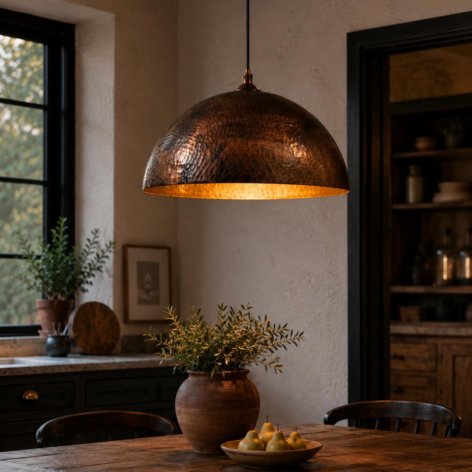 22" Oxidized Copper Dome Pendant Light, Kitchen Island Lighting