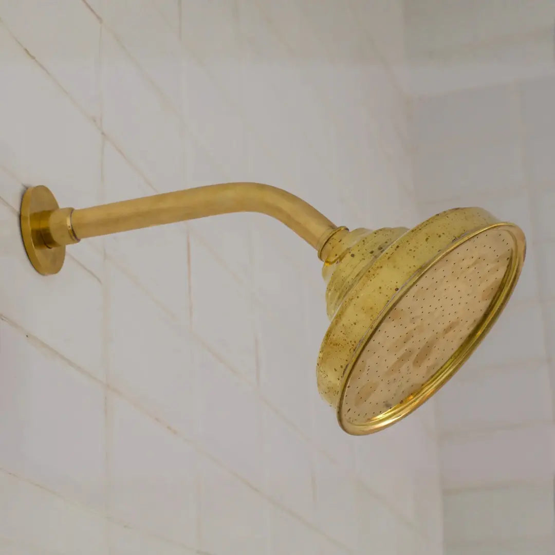 Unlacquered Brass Built-In Shower System | Angled Showerhead & Handheld | Concealed 2-Outlet Set