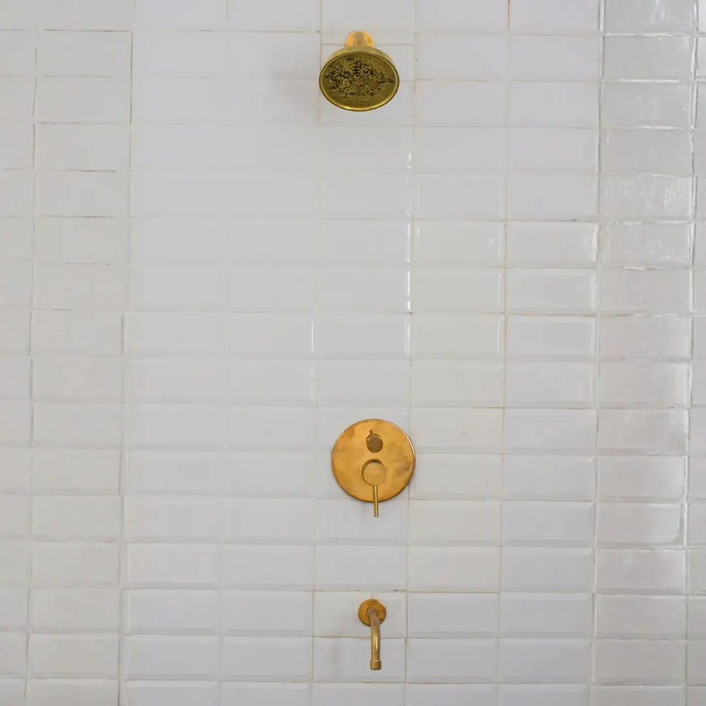 Solid Brass Angled Showerhead & Tub Filler | Concealed 2-Outlet Shower System