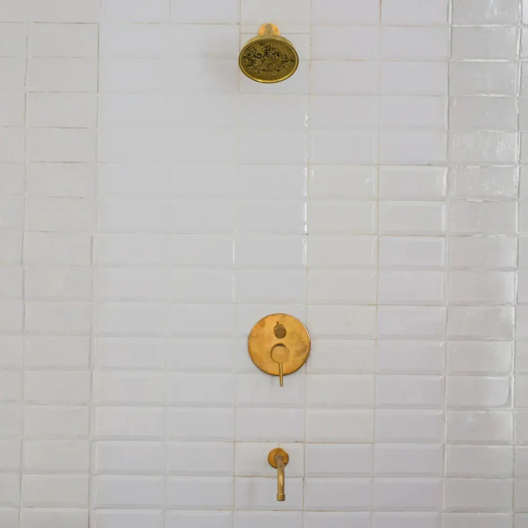 Solid Brass Angled Showerhead & Tub Filler | Concealed 2-Outlet Shower System