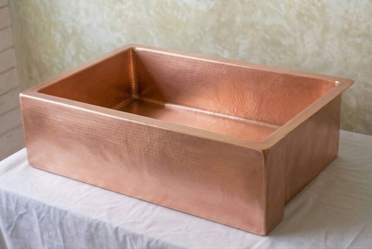 33" Antique Copper Farmhouse Apron Sink, Single Bowl