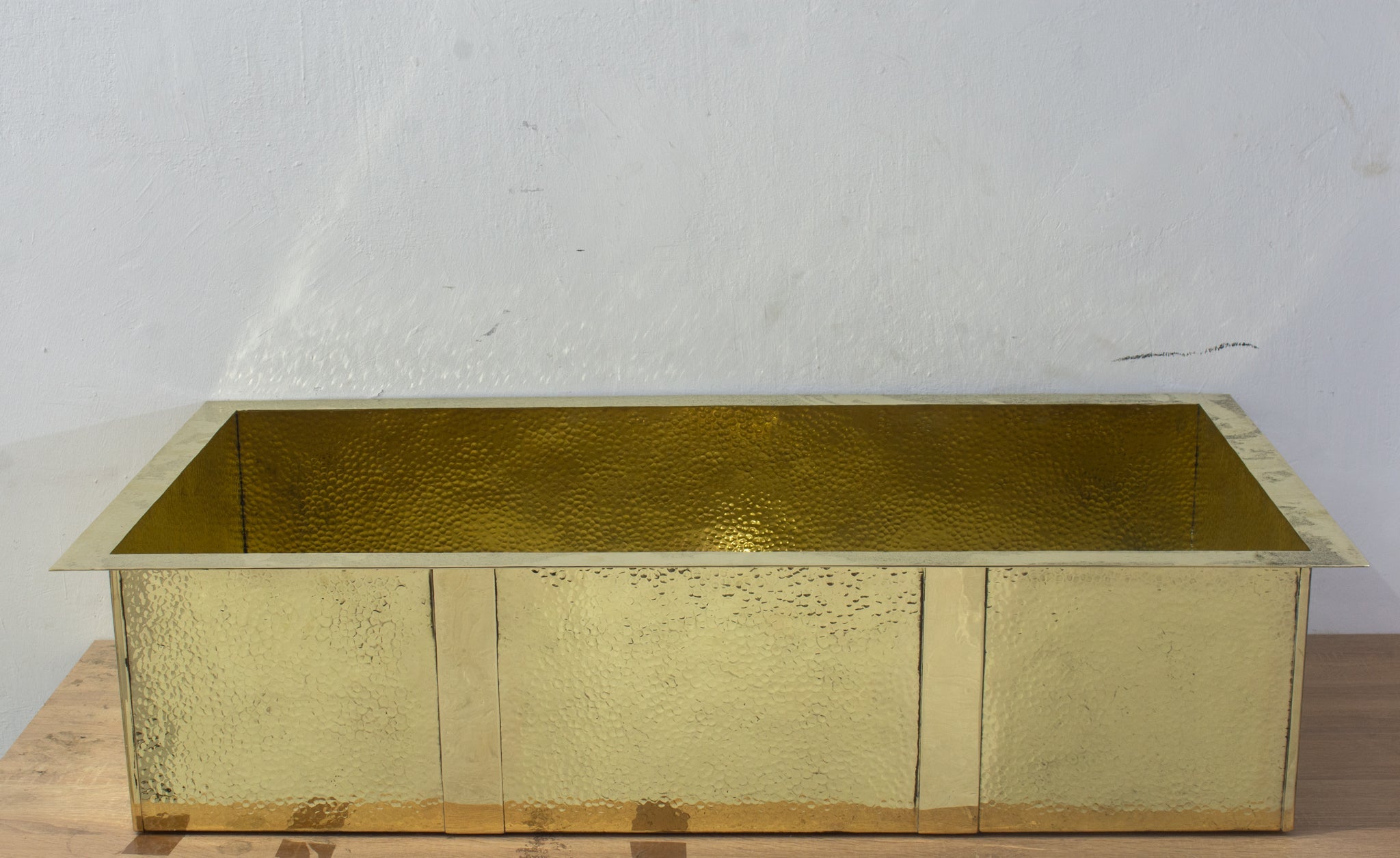 40" Hammered Unlacquered Brass Farmhouse Sink, Customizable Solid Brass Undermount Kitchen Sink, Single Basin Farmhouse Sink - Insideast