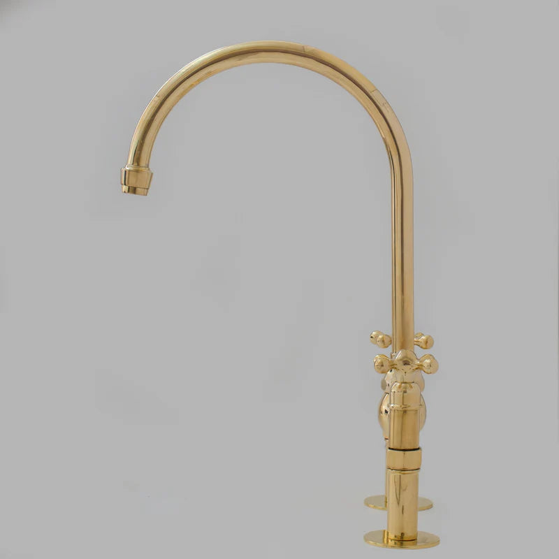 6″ Unlacquered Brass Bridge Faucet, Kitchen Island Faucet, High Arc Faucet, Simple Cross Handles