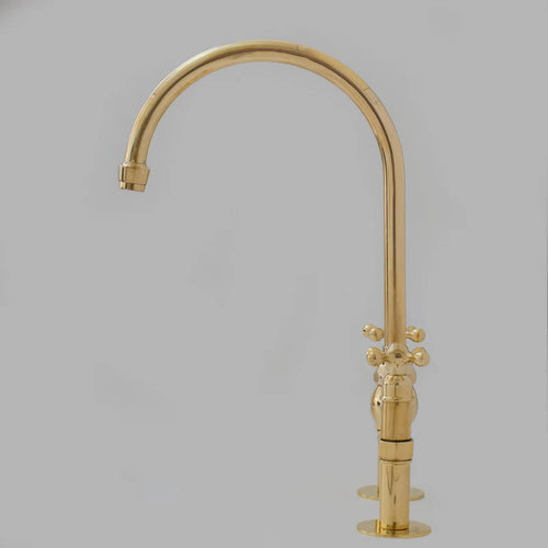 6″ Unlacquered Brass Bridge Faucet, Kitchen Island Faucet, High Arc Faucet, Simple Cross Handles
