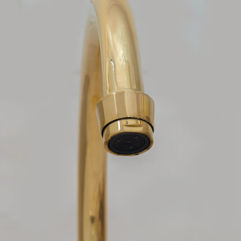 6″ Unlacquered Brass Bridge Faucet, Kitchen Island Faucet, High Arc Faucet, Simple Cross Handles