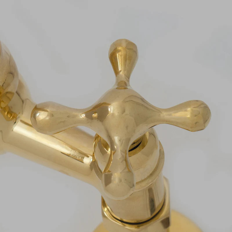 6″ Unlacquered Brass Bridge Faucet, Kitchen Island Faucet, High Arc Faucet, Simple Cross Handles