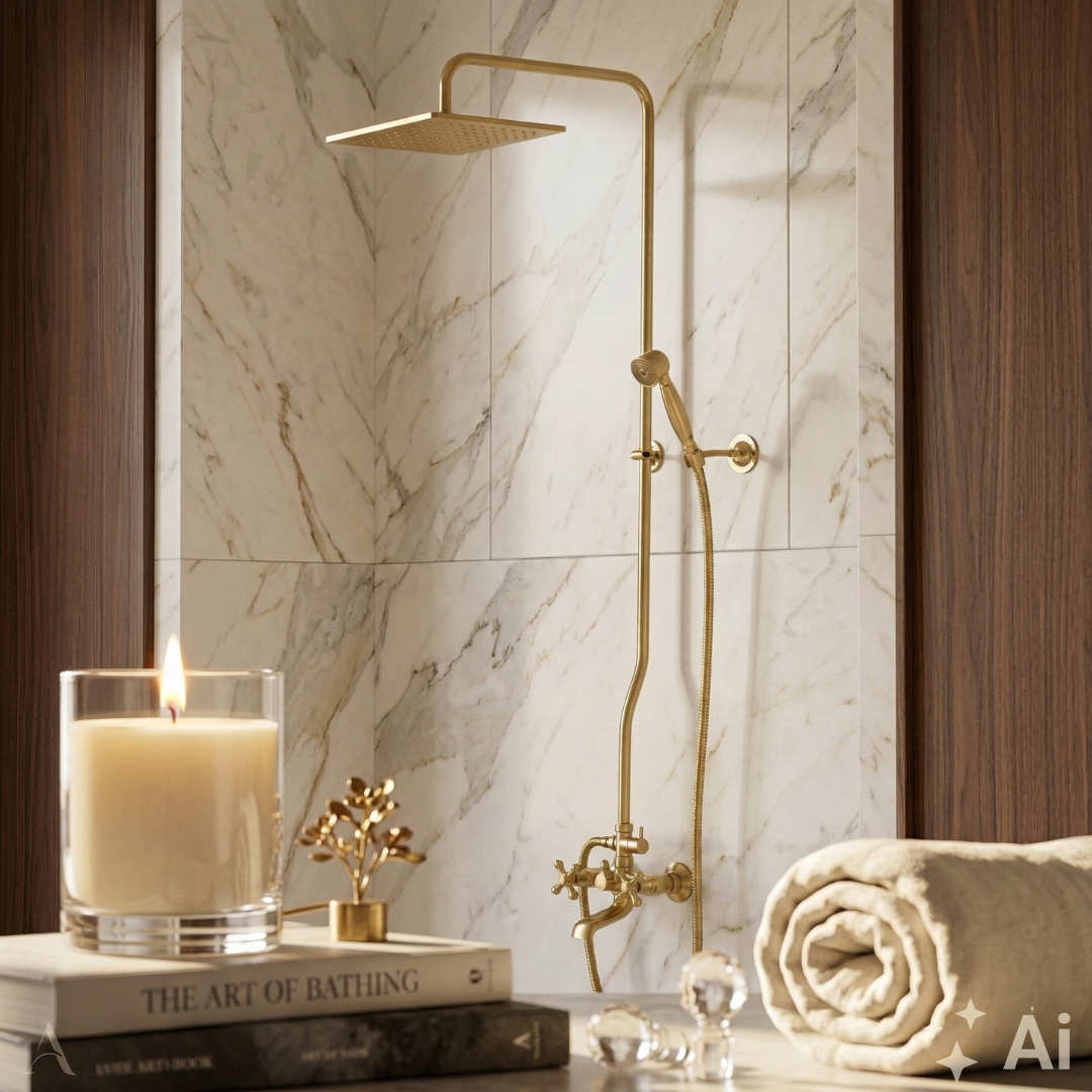 Heritage - Sistema de ducha a la vista de latón sin lacar con llenado de bañera 