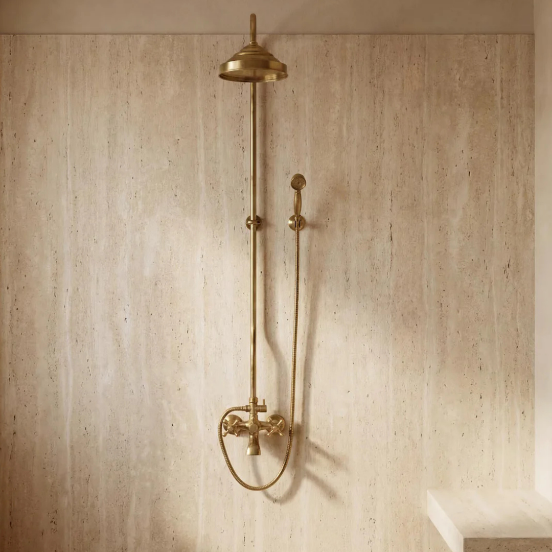 Unlacquered Brass Exposed Shower System With Tub Filler
