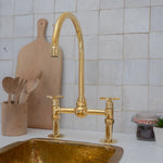 Load image into Gallery viewer, 8&quot; Unlacquered Brass Finish Kitchen Bridge Faucet, Ball Center with Straight Leg

