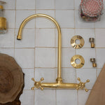 Load image into Gallery viewer, 8&quot; Unlacquered Brass Kitchen Wall Mount Faucet, Gooseneck Faucet
