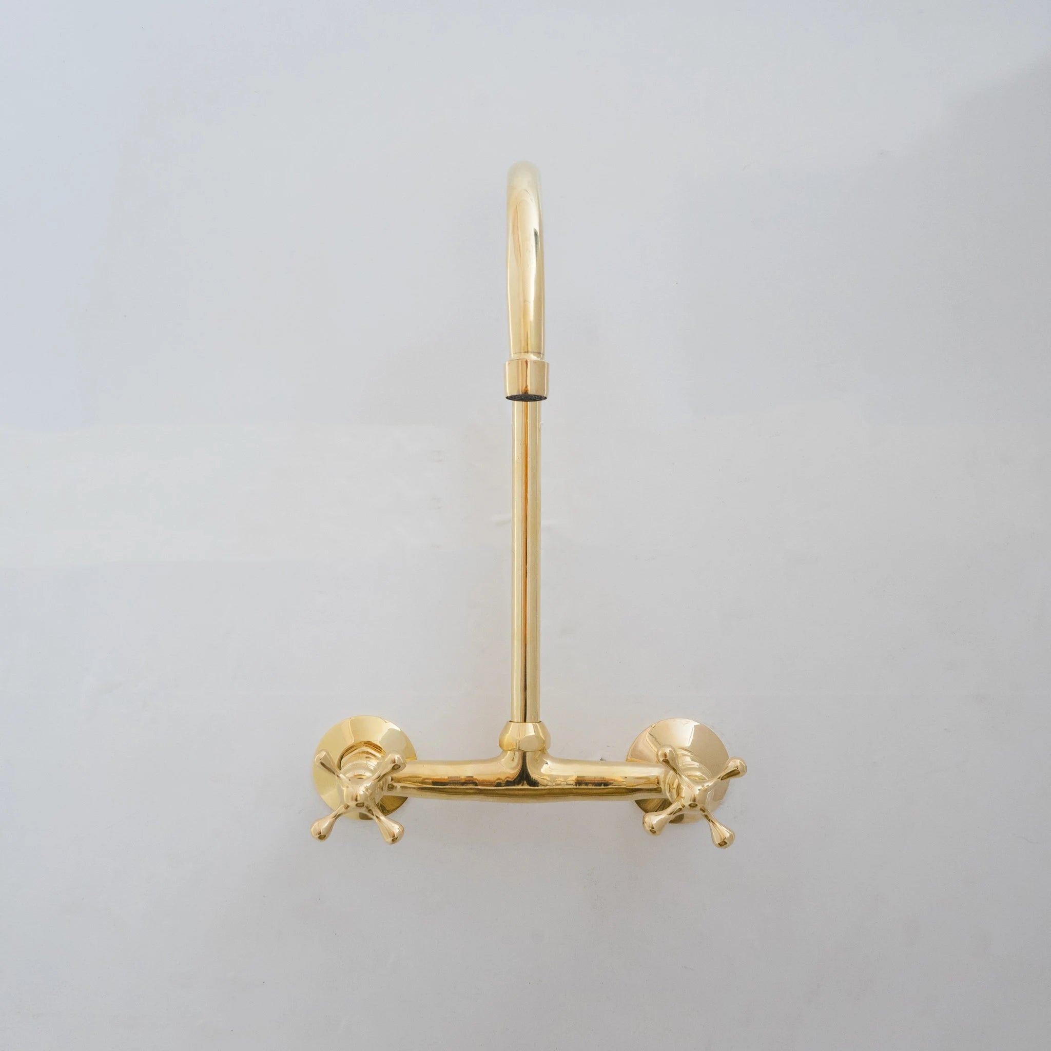 8" Unlacquered Brass Kitchen Wall Mount Faucet, Gooseneck Faucet