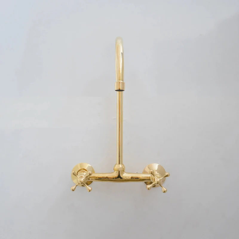 8″ Unlacquered Brass Kitchen Wall Mount Faucet, Gooseneck Faucet