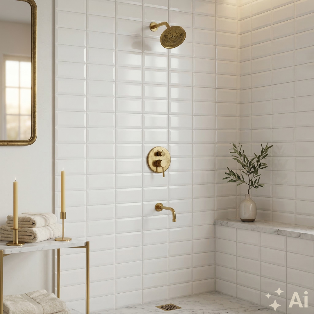 Angled Shower & Tub Filler in Bathroom