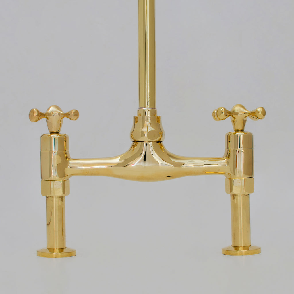 Unlacquered Brass Bridge Faucet 8" Widespread Kitchen Faucet