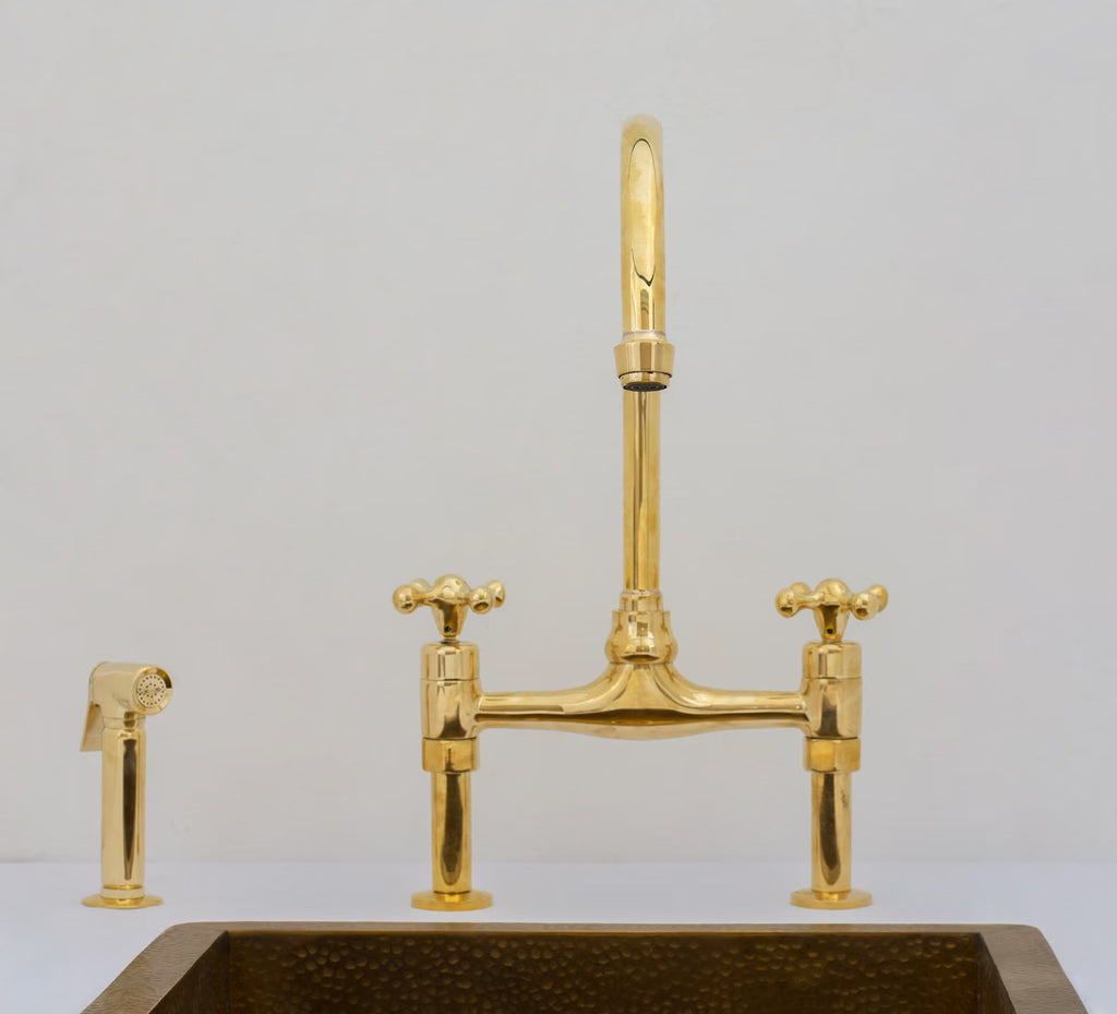 Unlacquered Brass Bridge Faucet 8" Widespread Kitchen Faucet