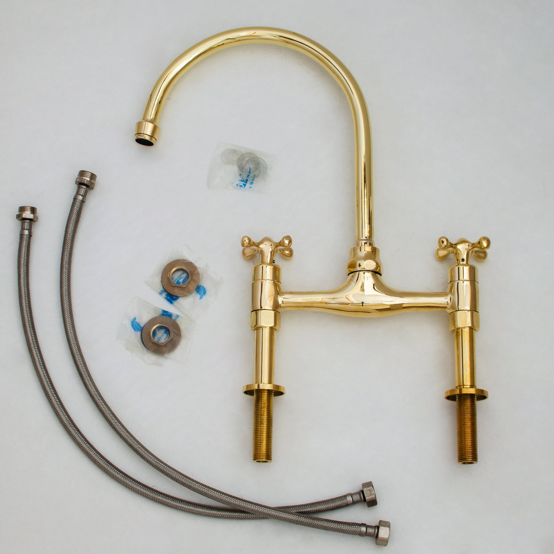 Unlacquered Brass Bridge Faucet 8" Widespread Kitchen Faucet