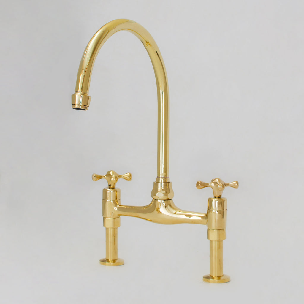 Unlacquered Brass Bridge Faucet 8" Widespread Kitchen Faucet